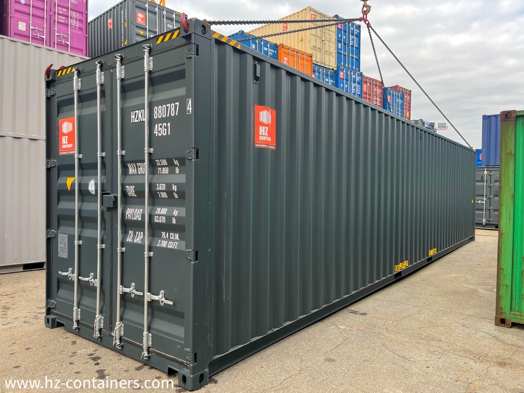 Dark gray sea container 40'HC IICL6, transport security, HZKU 880